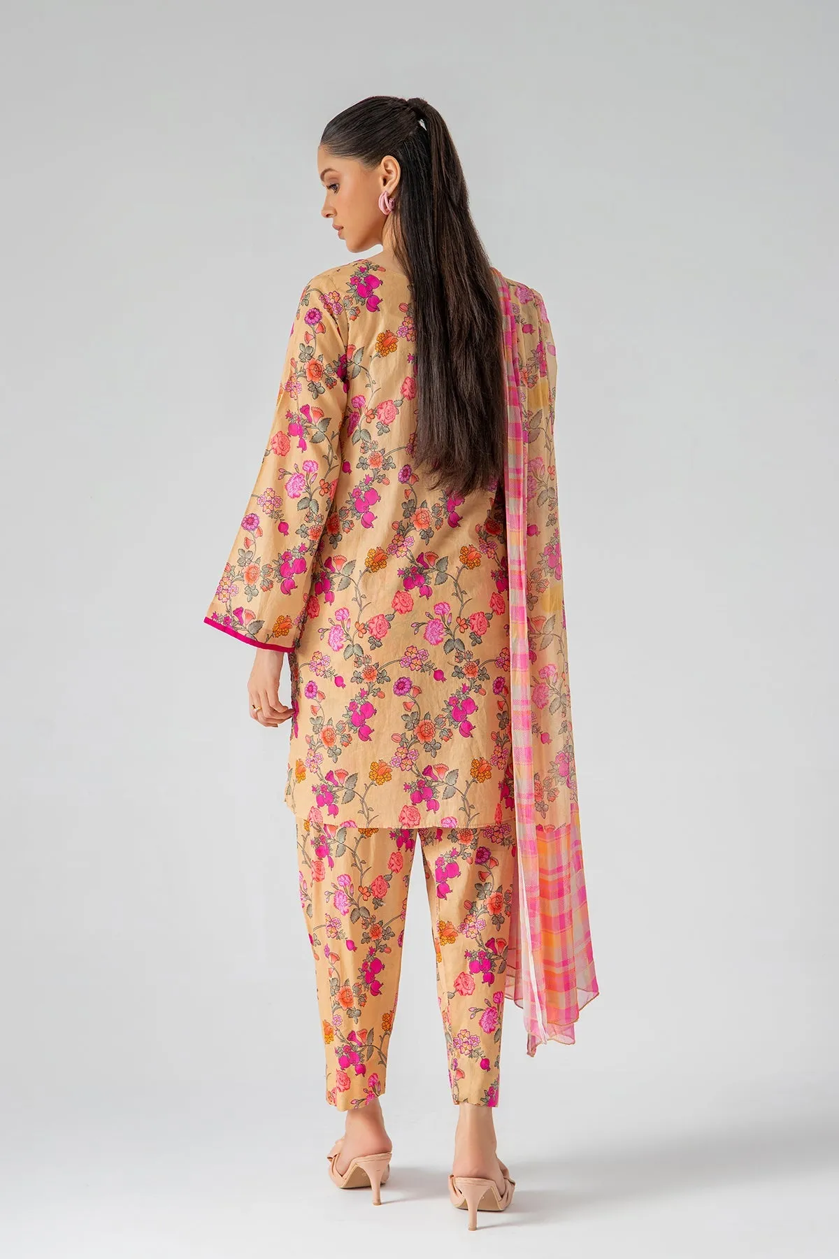 3 Pc Printed Lawn Shirt with Straight Trouser & Chiffon Dupatta SCMP3-096