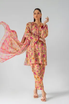 3 Pc Printed Lawn Shirt with Straight Trouser & Chiffon Dupatta SCMP3-096