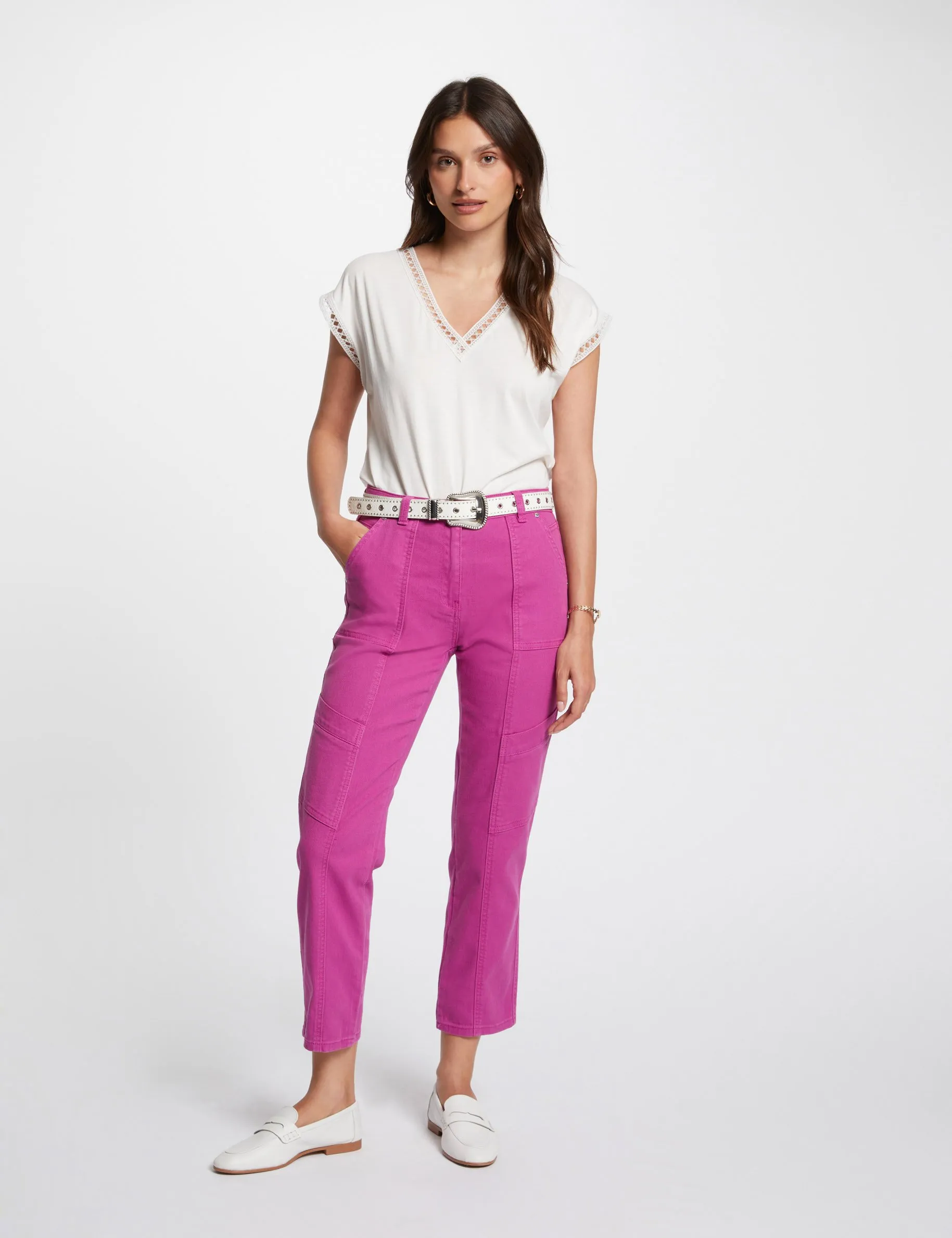 Acid wash fitted jeans dark pink women