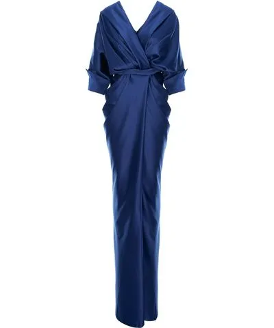 Acob À Porter Women's Blue Draped Long Dress Navy