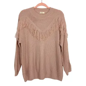 And The Why Blush Open Knit Fringe Sweater- Size S