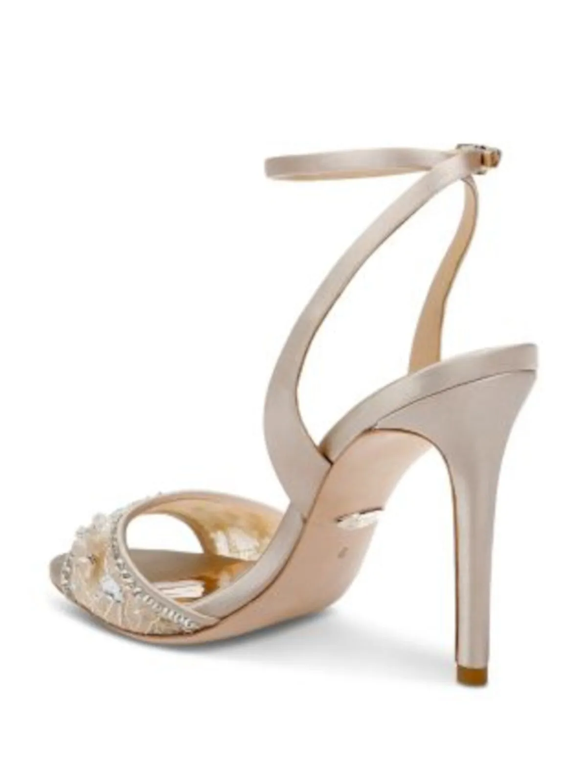 BADGLEY MISCHKA Womens Beige Mesh Flower Accent Embellished Padded Tazana Almond Toe Stiletto Buckle Dress Heeled M