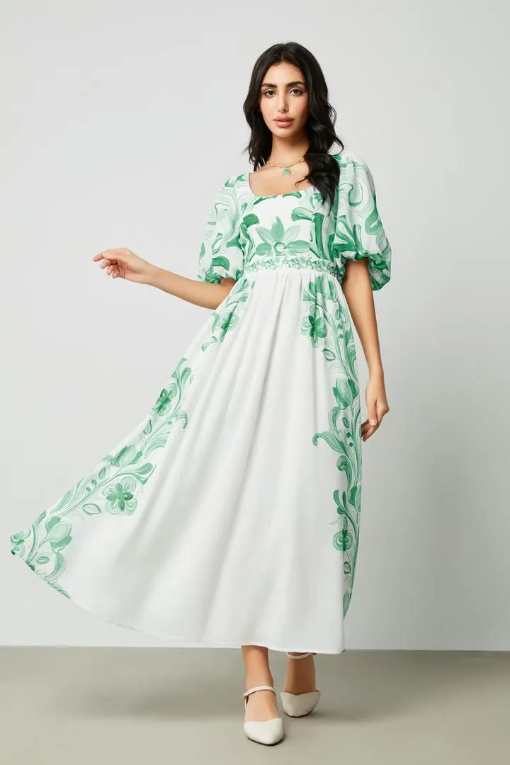 Balloon sleeves printed dress