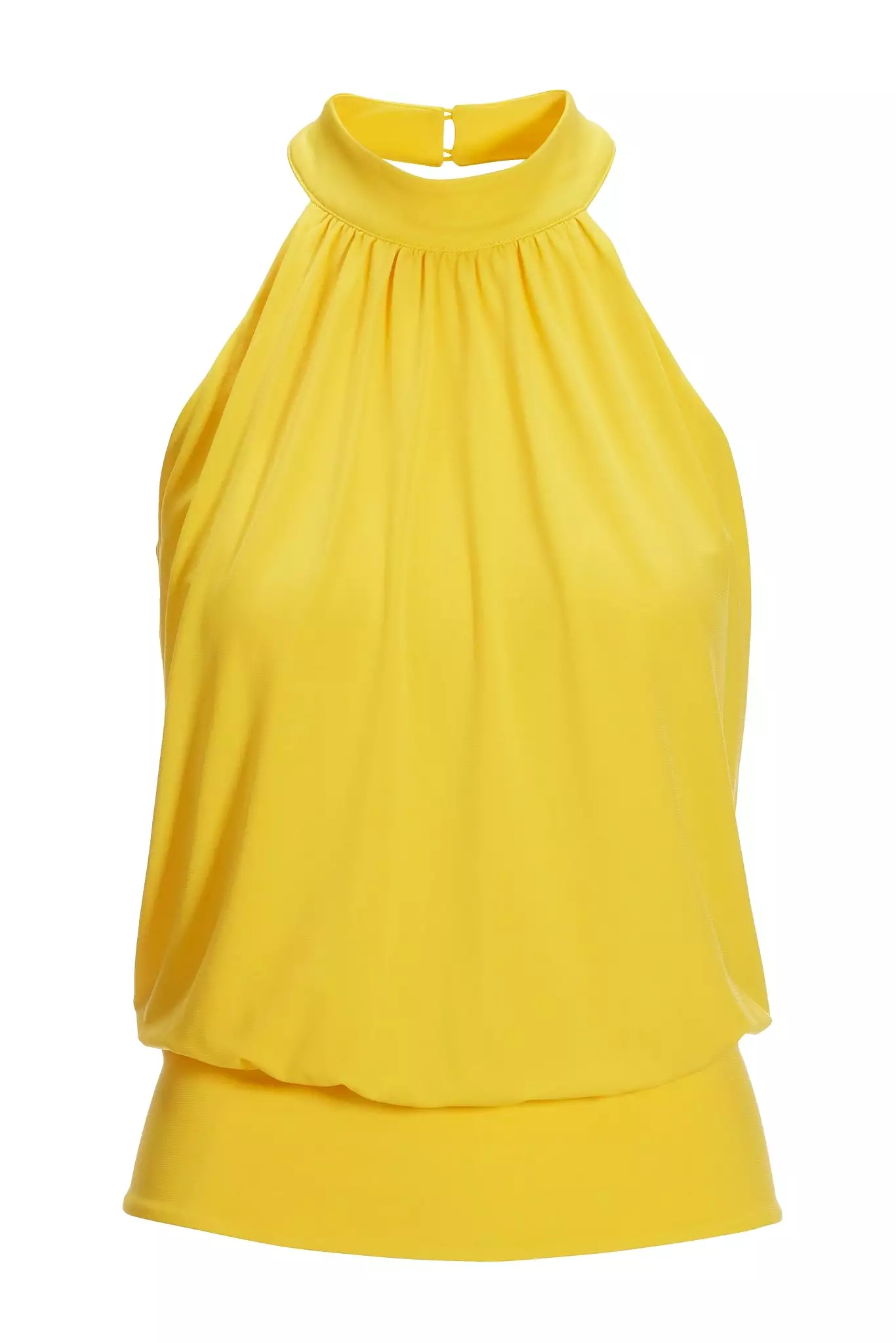 Banded Bottom Mock Neck Halter Top Yellow