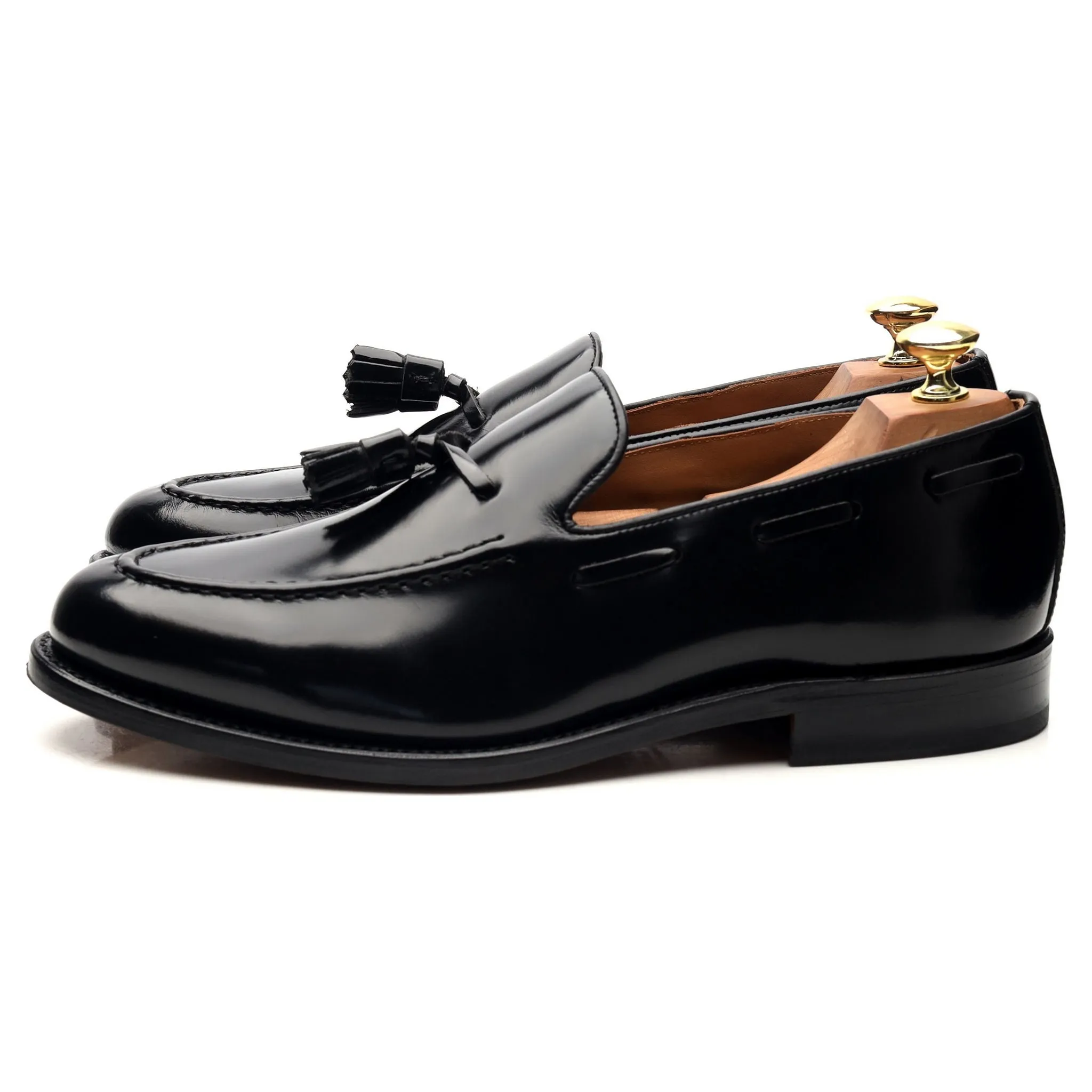 'Barcelona' Black Leather Tassel Loafers UK 8.5 F