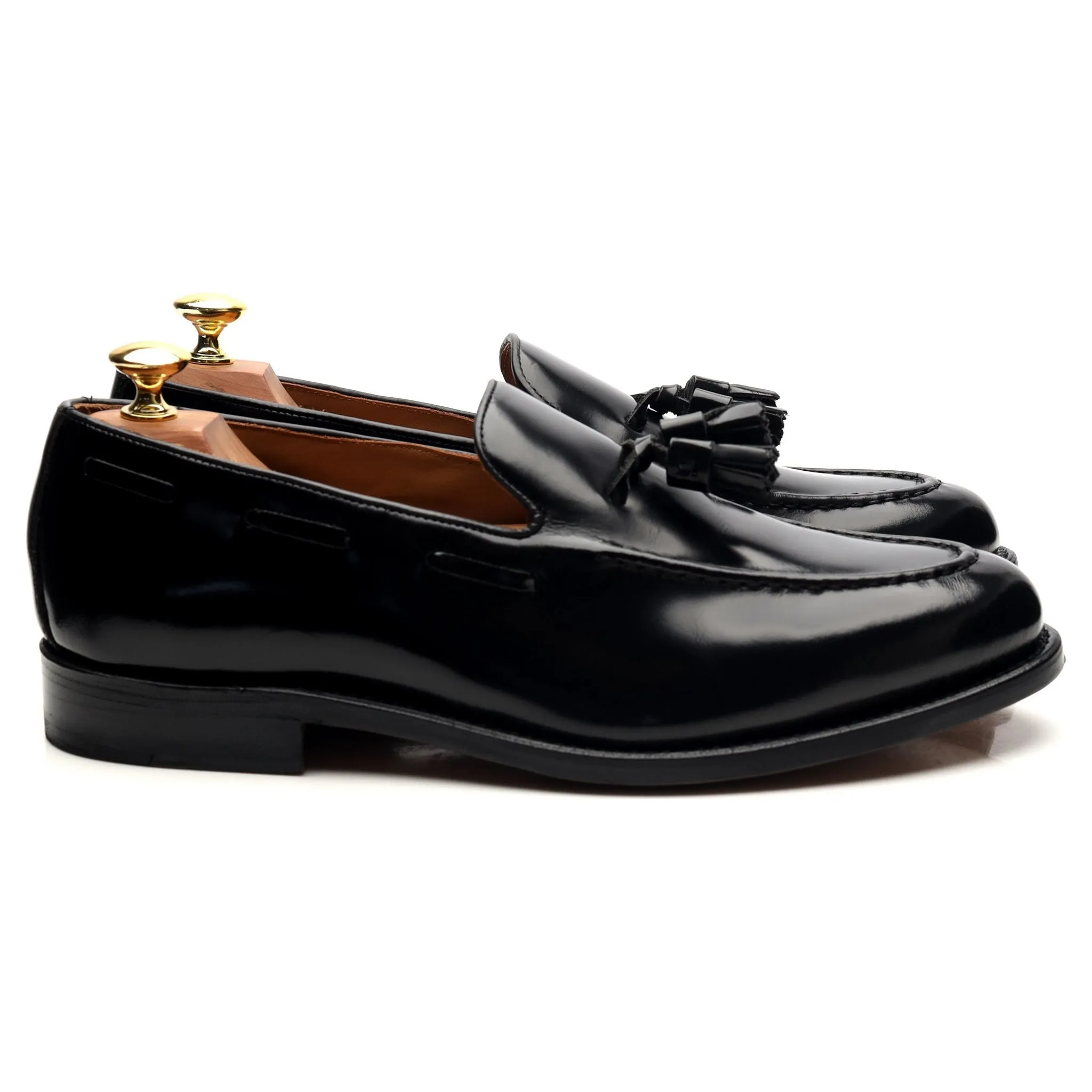 'Barcelona' Black Leather Tassel Loafers UK 8.5 F