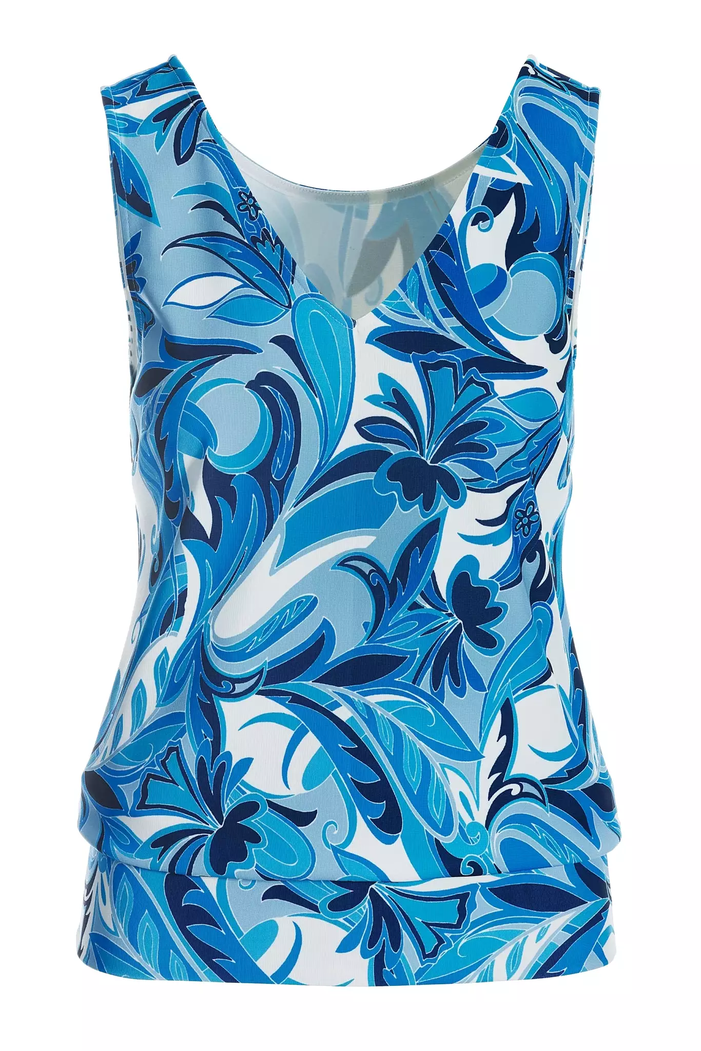 Beyond Travel Islamorada Sleeveless V Neck Blouson Top Blue Multi