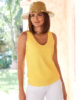 Beyond Travel Sleeveless Blouson Top Lemon Drop