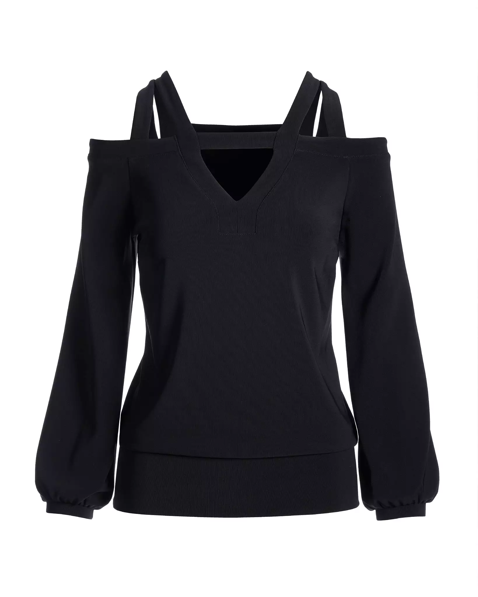 Beyond Travel Strappy Long Sleeve Blouson Top Jet Black