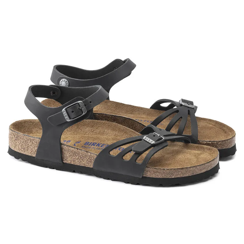 Birkenstock Womens Bali Soft Footbed Backstrap Sandal- Black Oiled