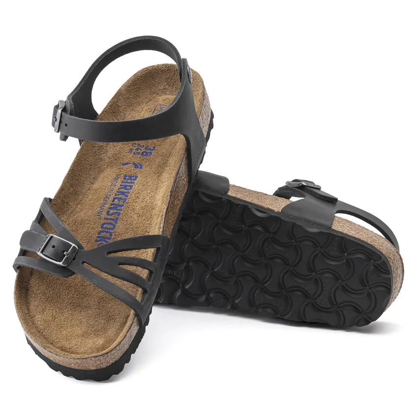 Birkenstock Womens Bali Soft Footbed Backstrap Sandal- Black Oiled