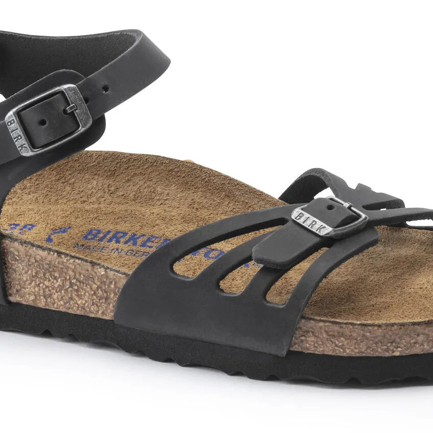 Birkenstock Womens Bali Soft Footbed Backstrap Sandal- Black Oiled