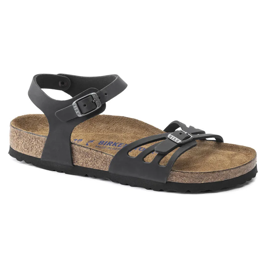 Birkenstock Womens Bali Soft Footbed Backstrap Sandal- Black Oiled