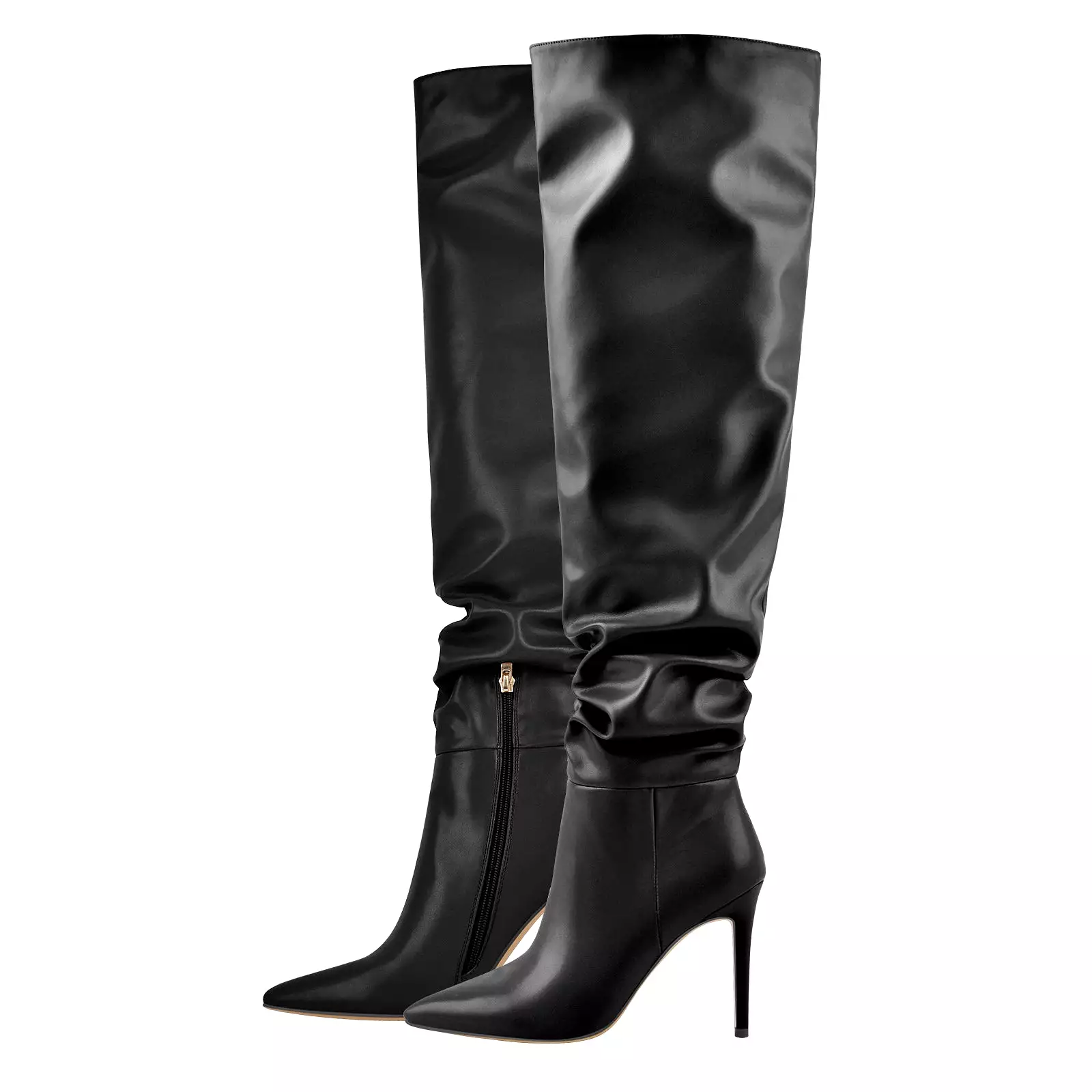 Black Pointed Toe Stiletto Tight High Boots 10CM Heel