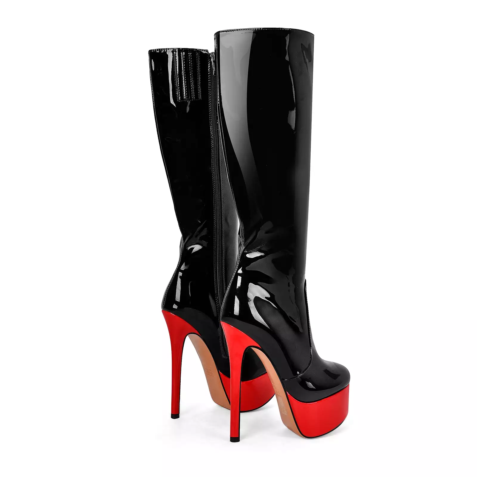 Black Round Toe Stiletto Platform Zipper Boots