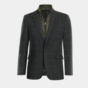  Blazer azul de tweed a cuadros solapa ancha