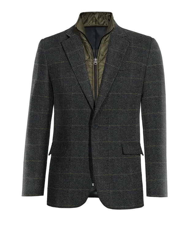  Blazer azul de tweed a cuadros solapa ancha