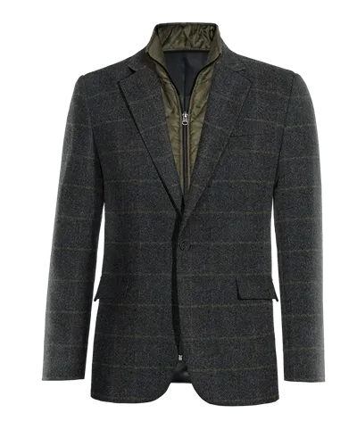  Blazer azul de tweed a cuadros solapa ancha