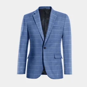  Blazer azul eléctrico de lino-algodón a cuadros ligera