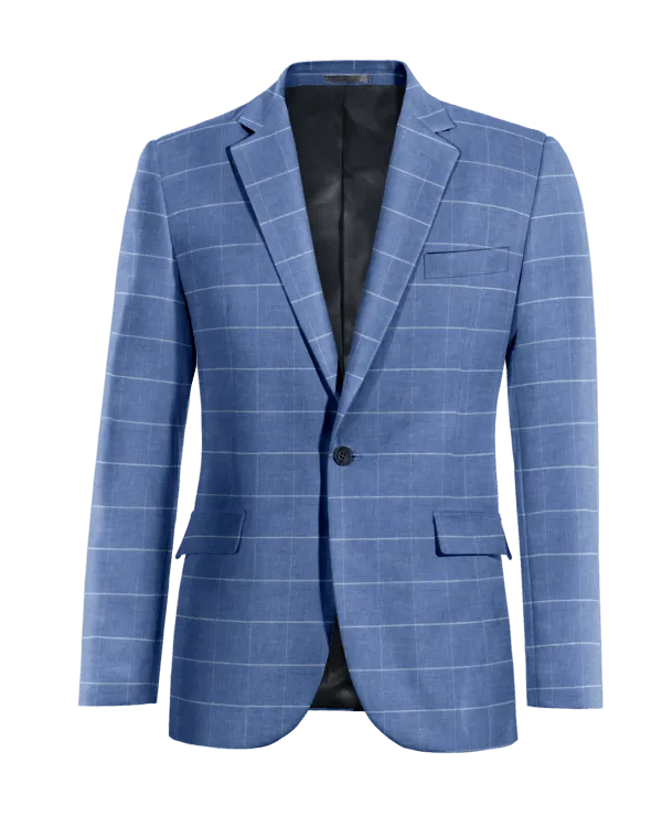  Blazer azul eléctrico de lino-algodón a cuadros ligera