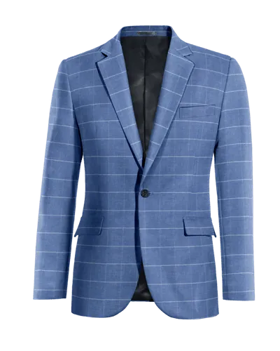  Blazer azul eléctrico de lino-algodón a cuadros ligera