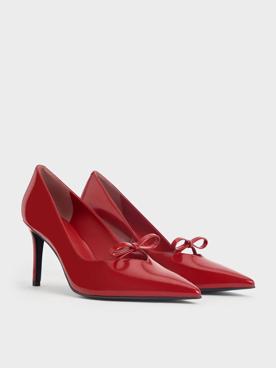 Bow Pointed-Toe Stiletto-Heel Pumps - Red