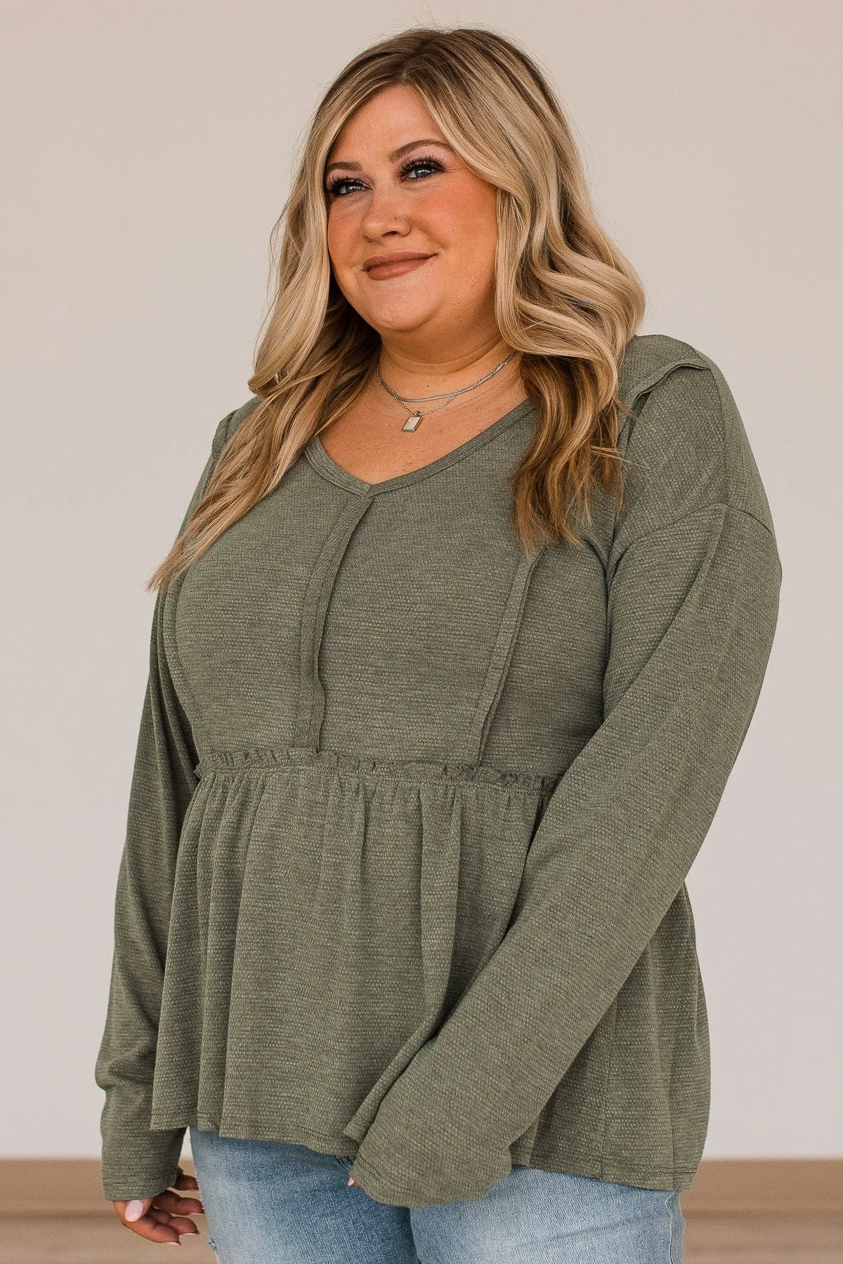 Choose To Shine Knit Babydoll Top- Olive