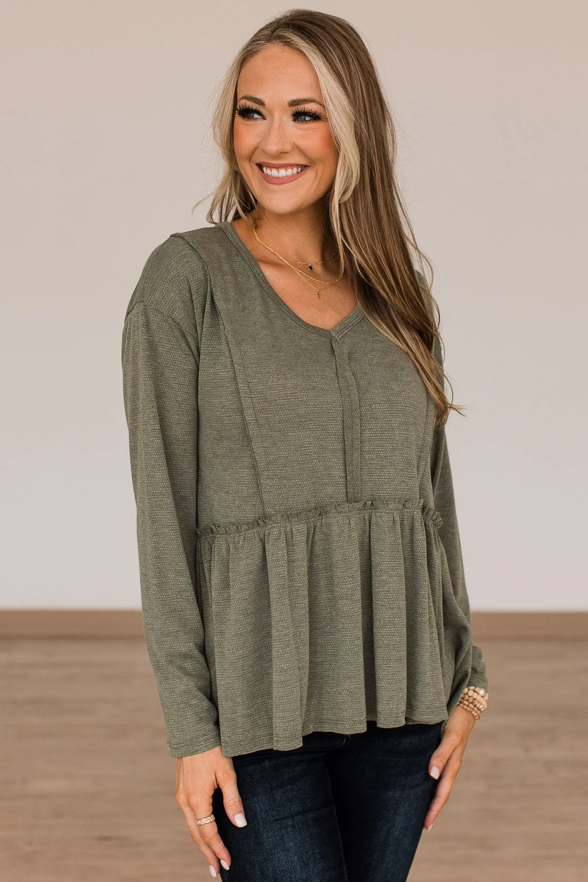 Choose To Shine Knit Babydoll Top- Olive