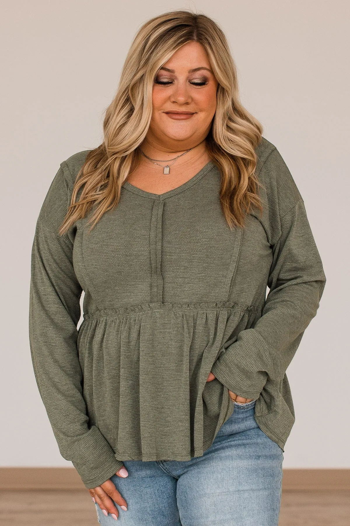 Choose To Shine Knit Babydoll Top- Olive