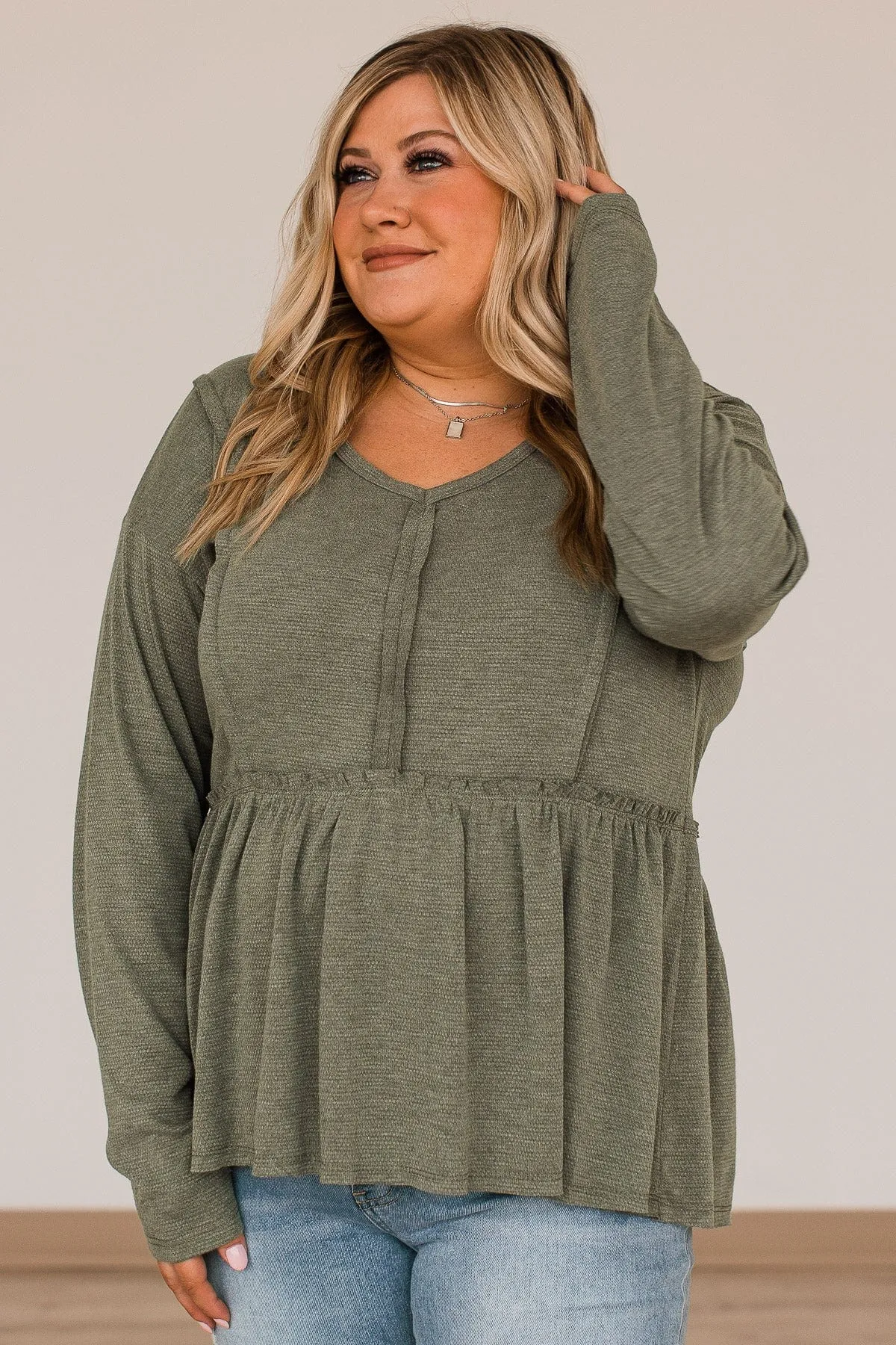 Choose To Shine Knit Babydoll Top- Olive