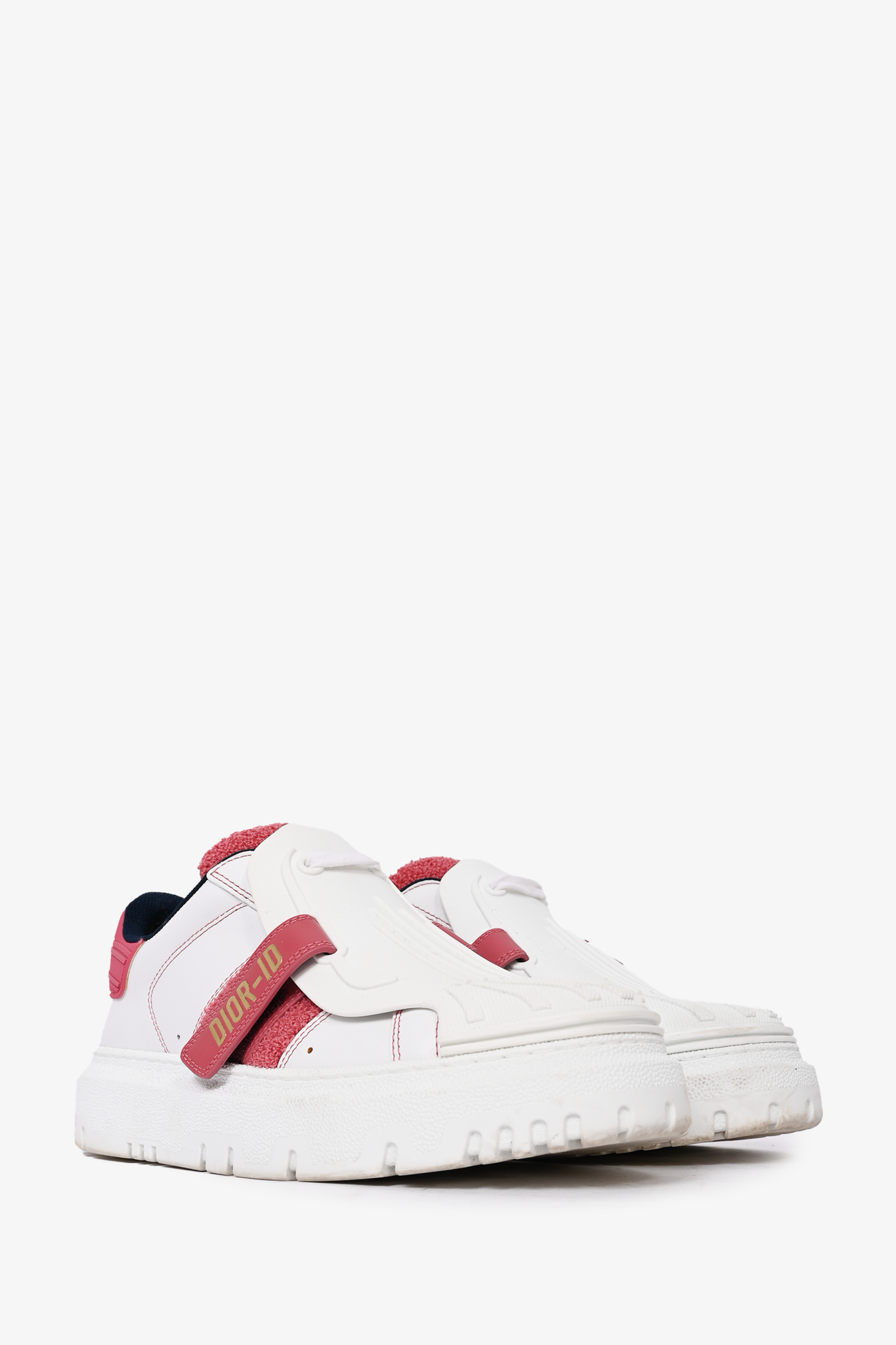 Christian Dior White/Pink Leather 'Dior-Id' Sneakers Size 37