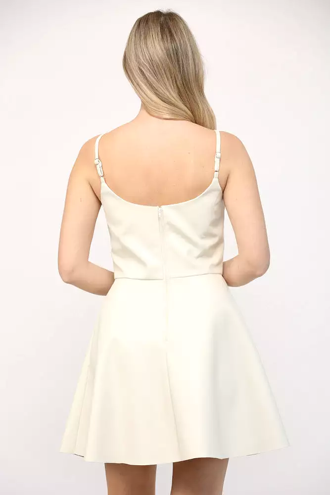 CREAM FAUX LEATHER DRESS