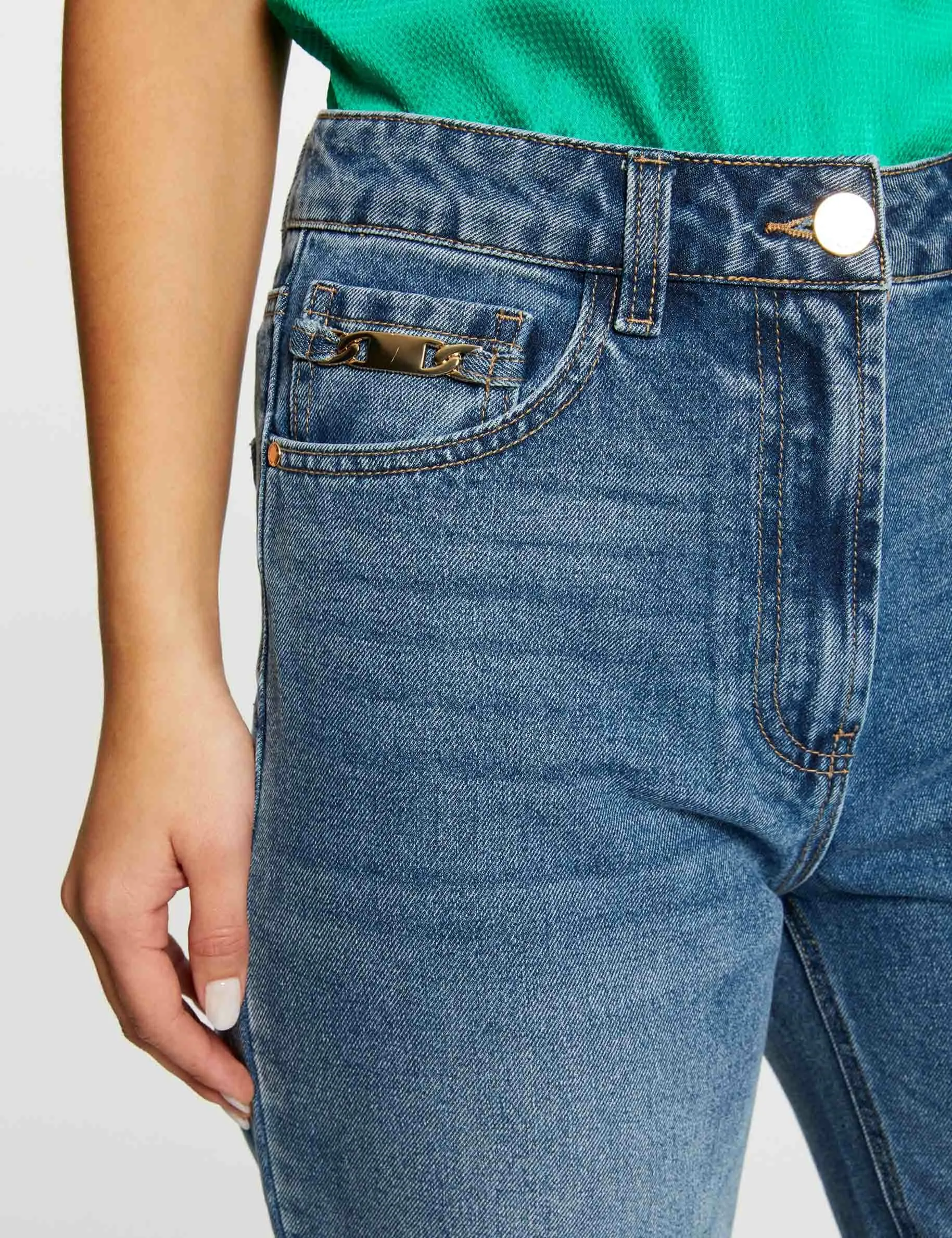 Cropped straight jeans stone denim women