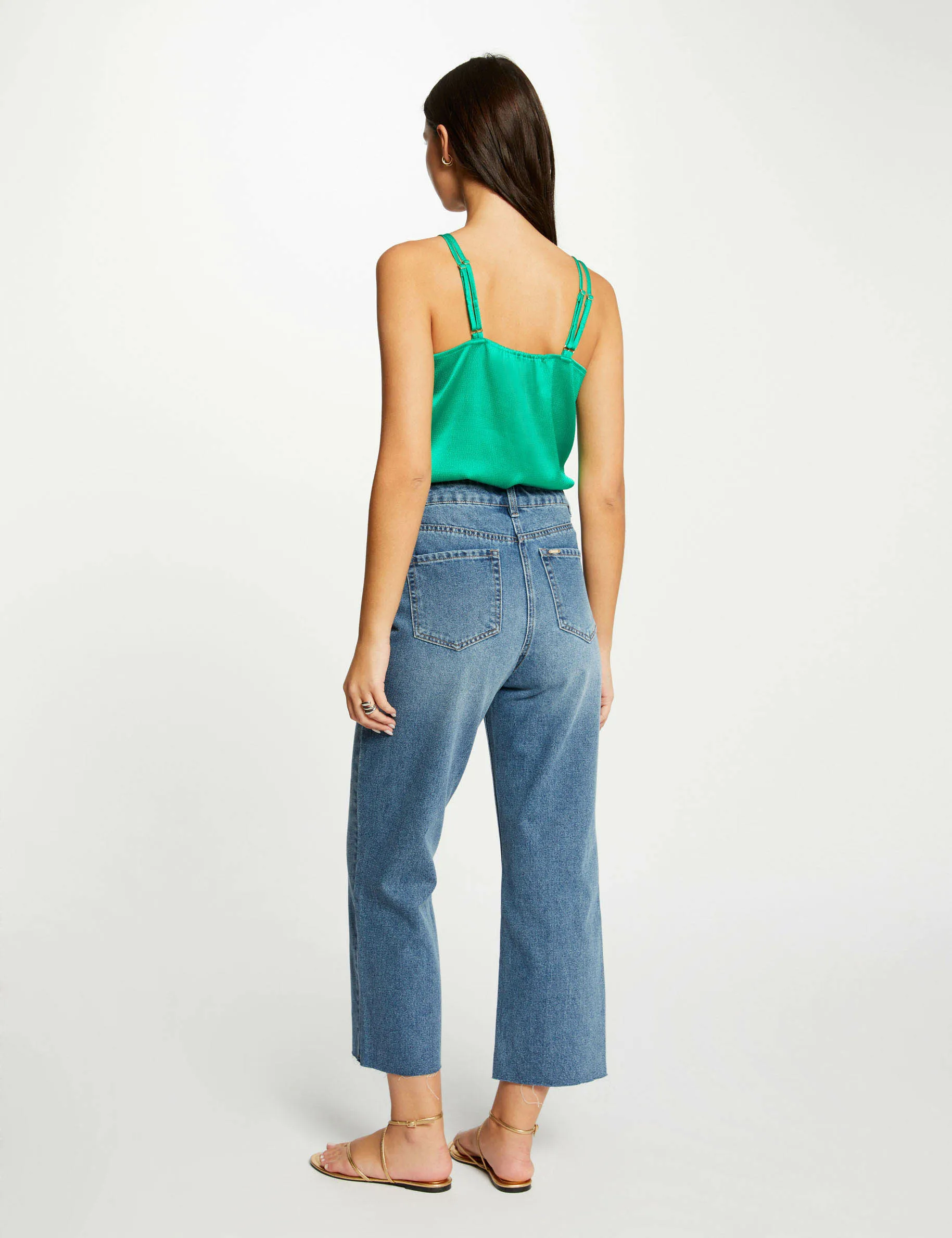 Cropped straight jeans stone denim women