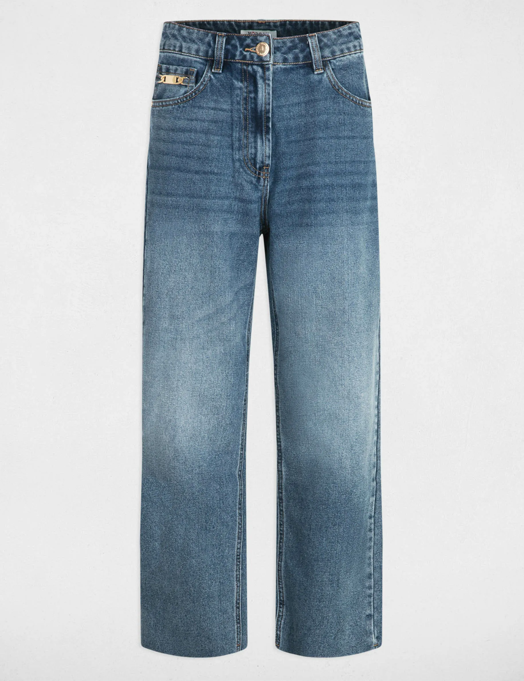 Cropped straight jeans stone denim women