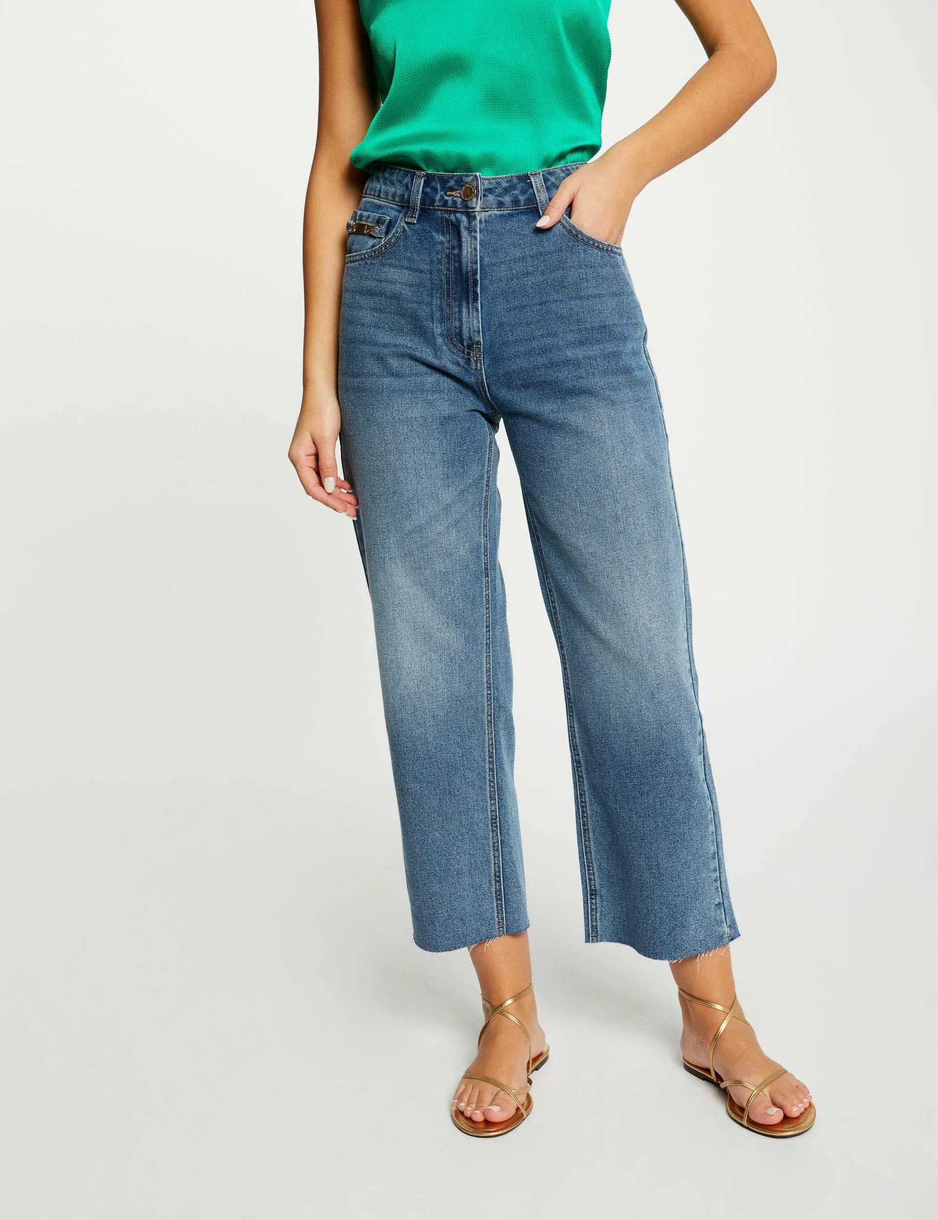 Cropped straight jeans stone denim women