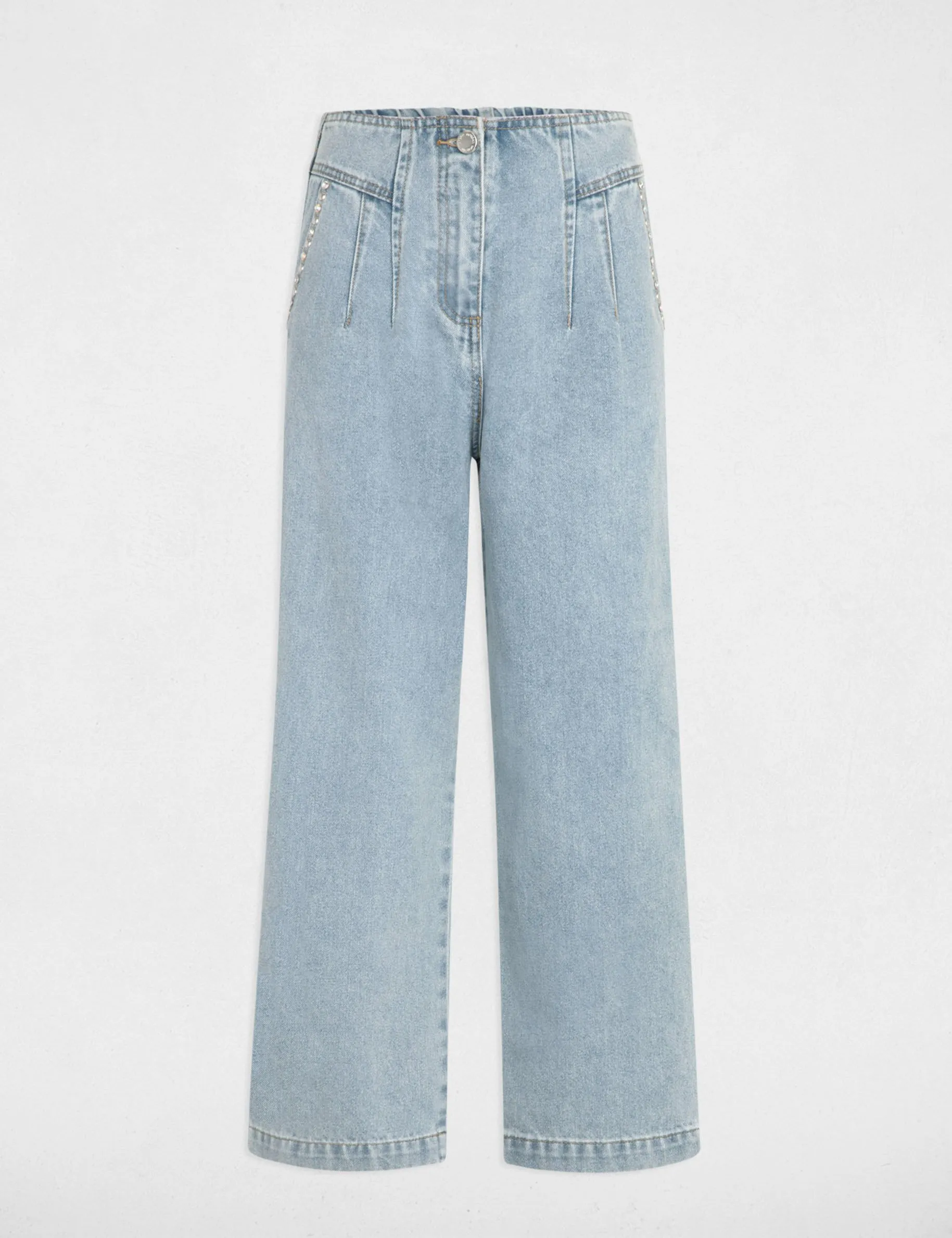 Cropped wide leg jeans studs jean bleached women