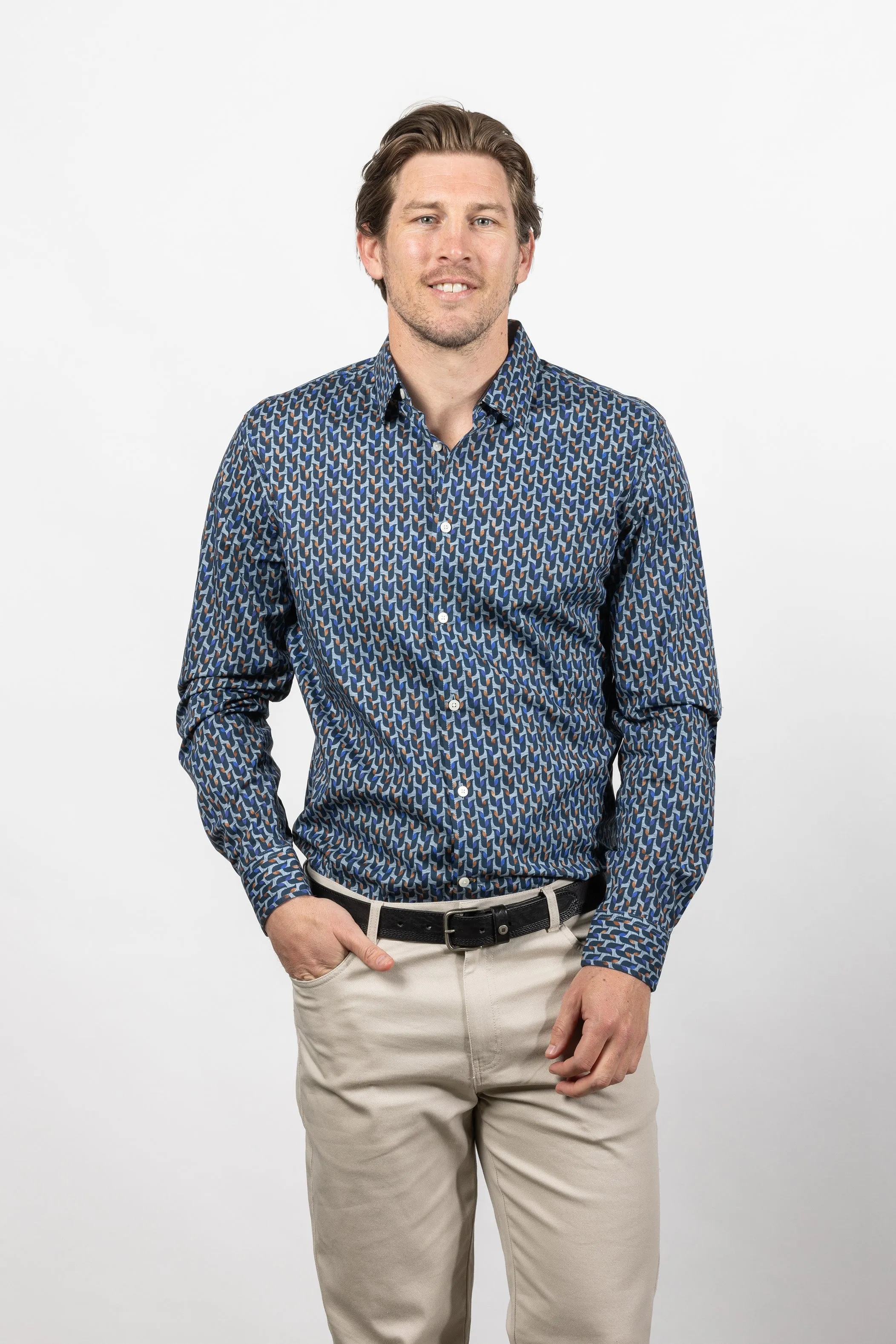 Cutler & Co - Nigel Shirt - Blue Mist Geo Print