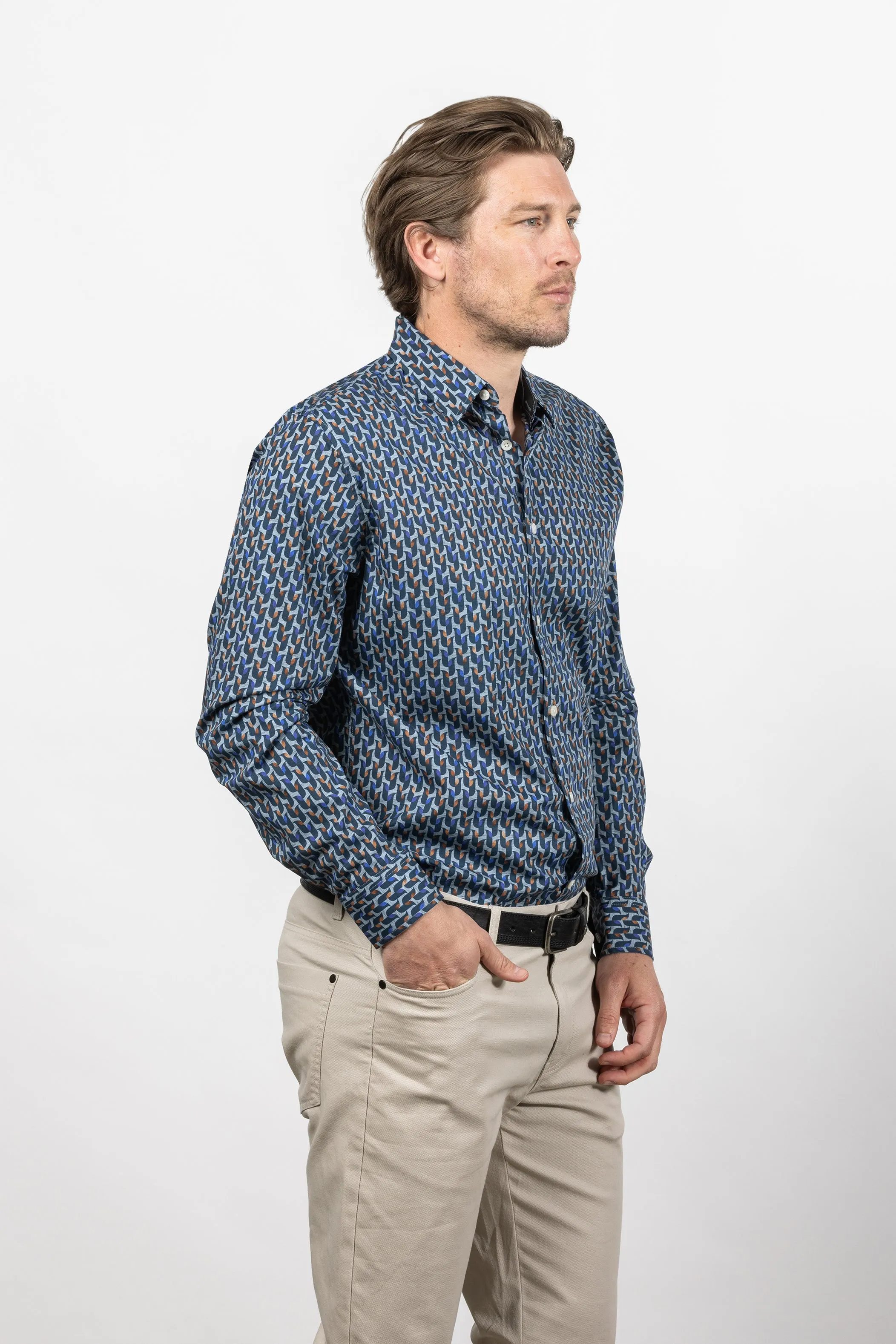 Cutler & Co - Nigel Shirt - Blue Mist Geo Print