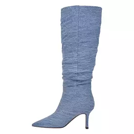 Denim Pointed Toe Stiletto Thigh Boots