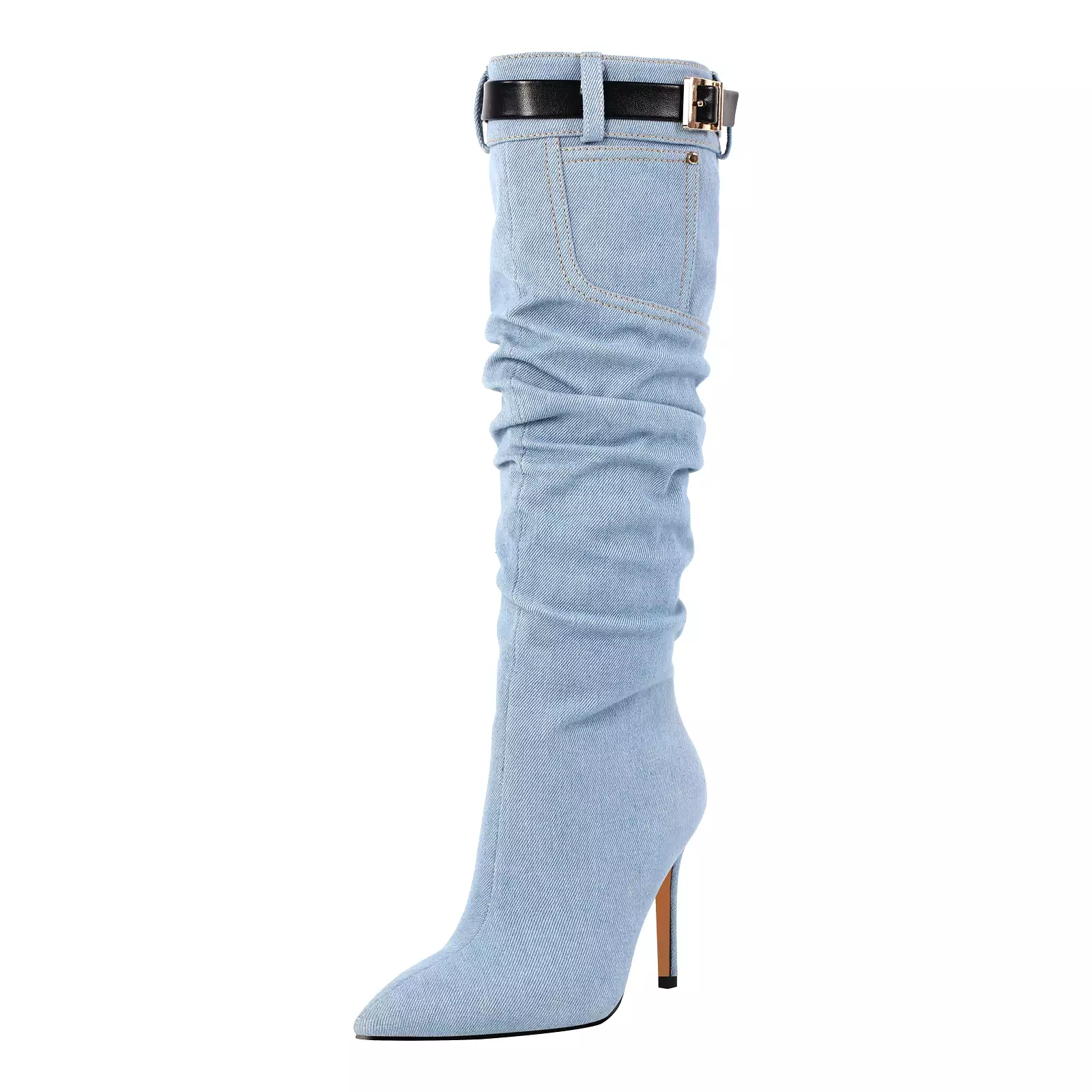 Denim Pointed Toe Stiletto Thigh Boots