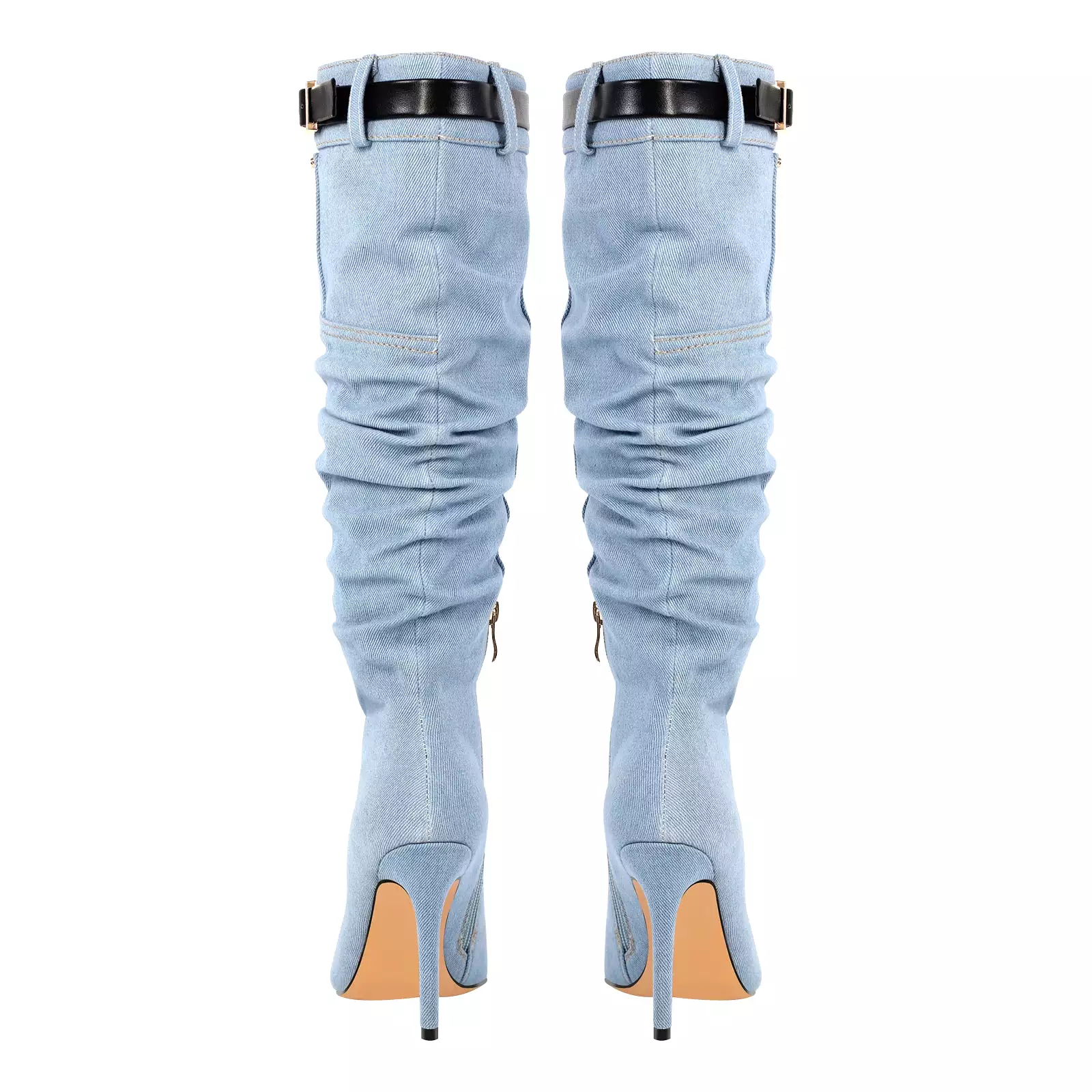 Denim Pointed Toe Stiletto Thigh Boots