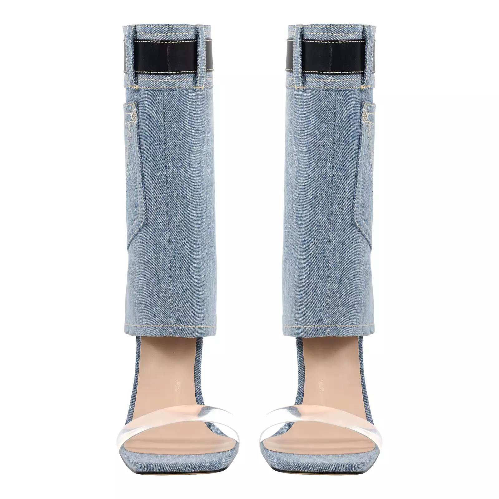 Denim Square Toe Stiletto Ankle Sandals