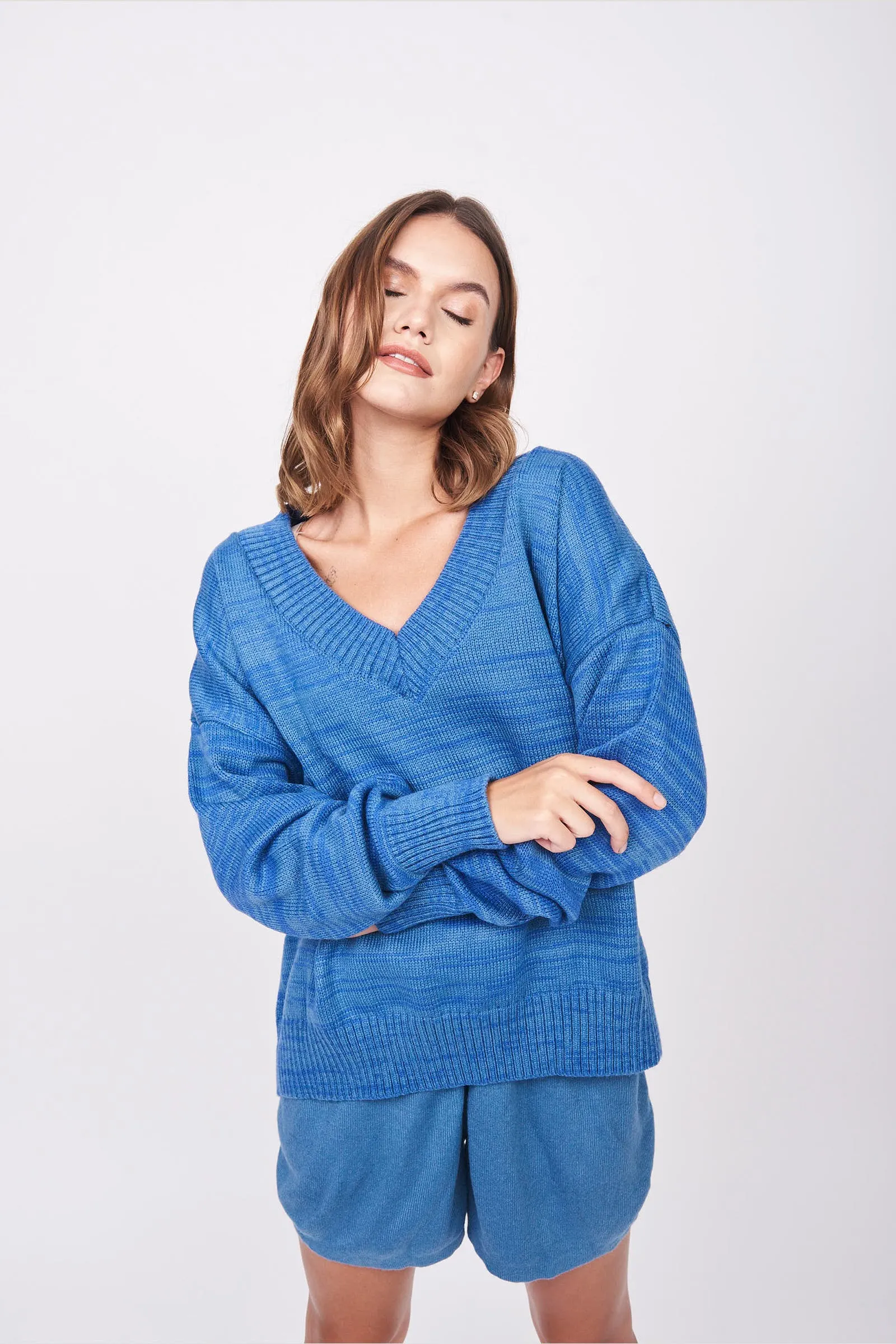 Dusty Royal V-Neck Sweater