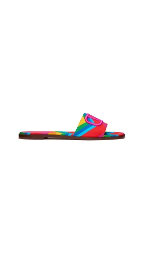 Escape Slide Sandal in Canvas Chevron24 Print - Multicolour/Pink PP