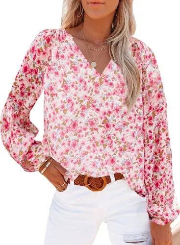 Fashion Ditsy Floral Polyester Chiffon V Neck Short Sleeve Bishop Sleeve Printing T-shirt