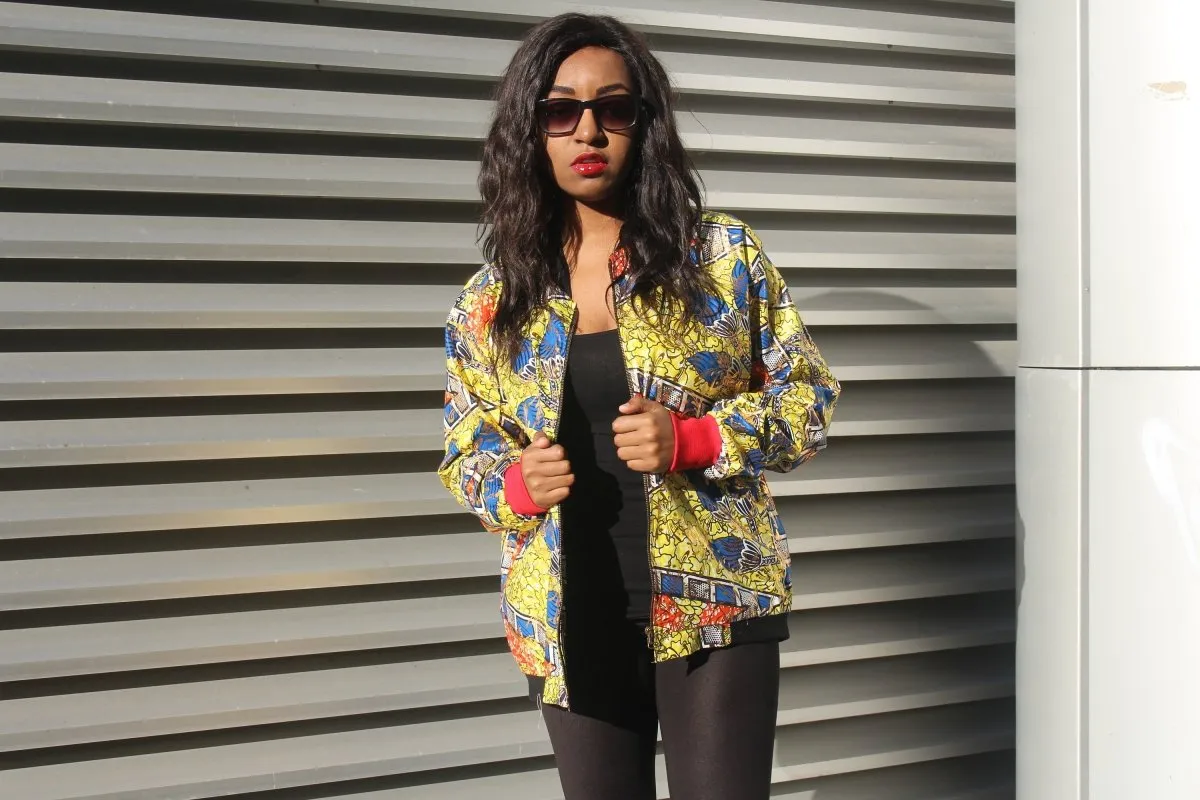 Festival Bomber Jacket in Gold African Print