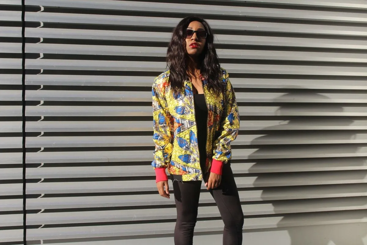 Festival Bomber Jacket in Gold African Print