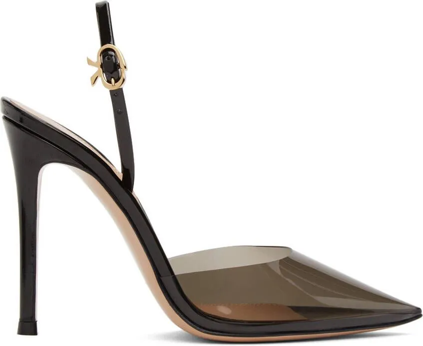 Gianvito Rossi Black Ribbon D'Orsay Plexi 105 Heels