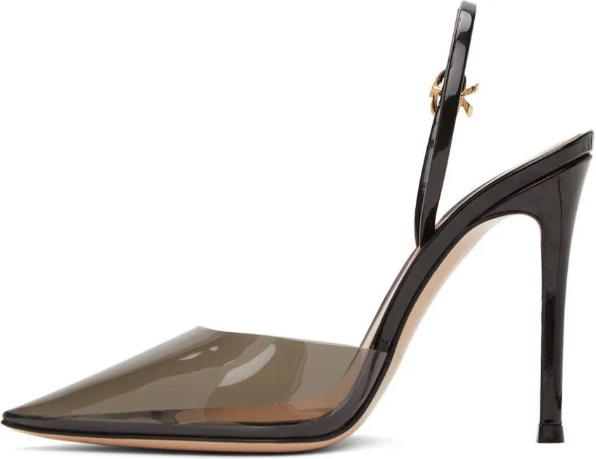 Gianvito Rossi Black Ribbon D'Orsay Plexi 105 Heels